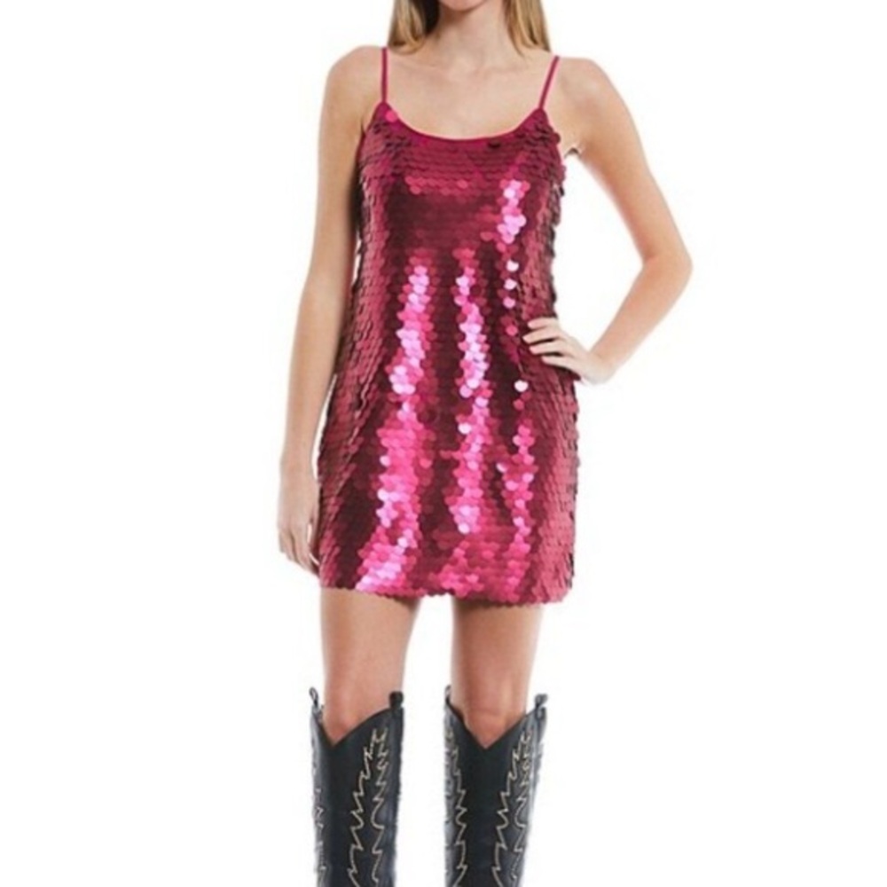 NWOT GIANNI BINI Paillette Prom Party Sequin Party Dress Pink Fuchsia Date Lrg